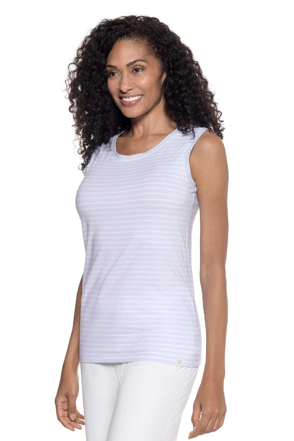 Coolibar Women's Morada Everyday Basic Tank | Skyride/White Stripe