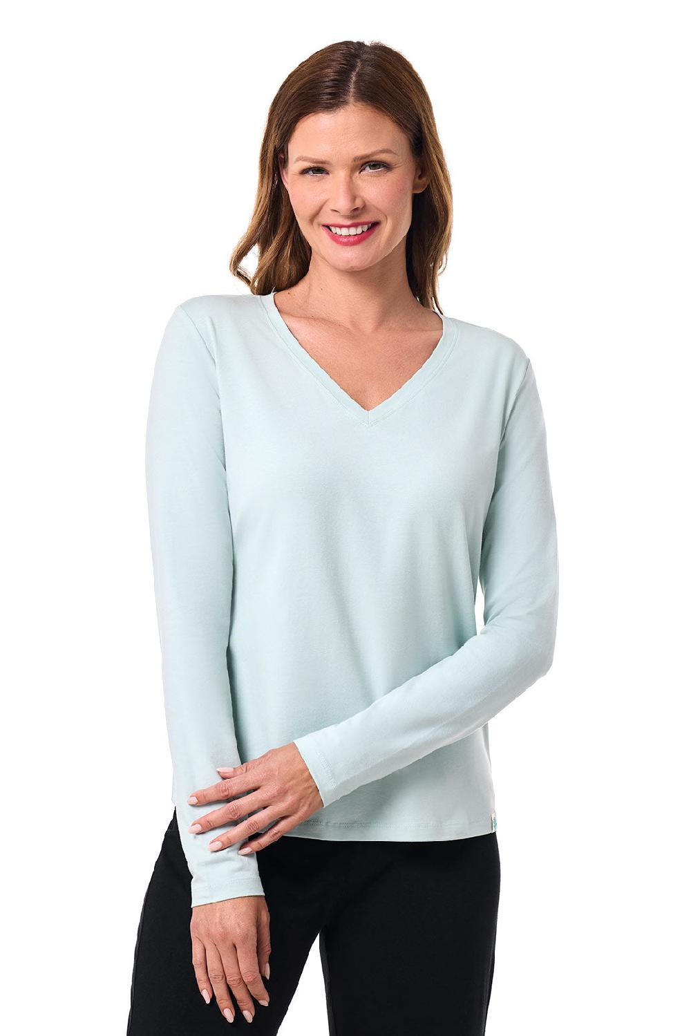Coolibar Women's Morada Everyday Long Sleeve V-Neck T-Shirt | Misty Aqua