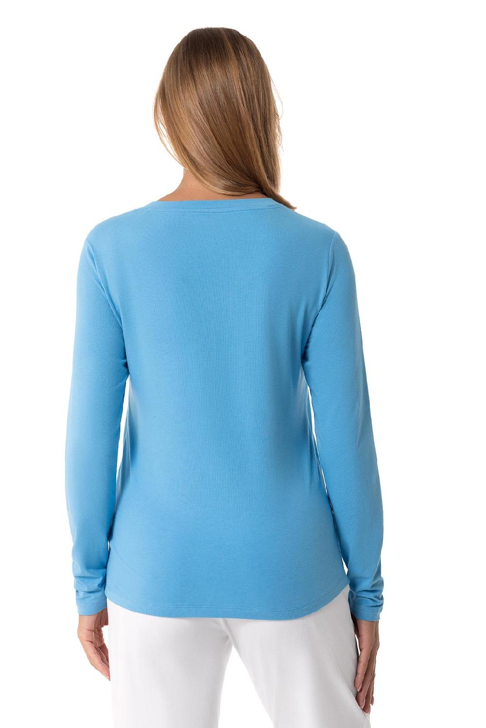 Coolibar Women's Morada Everyday Long Sleeve V-Neck T-Shirt | Malibu Blue