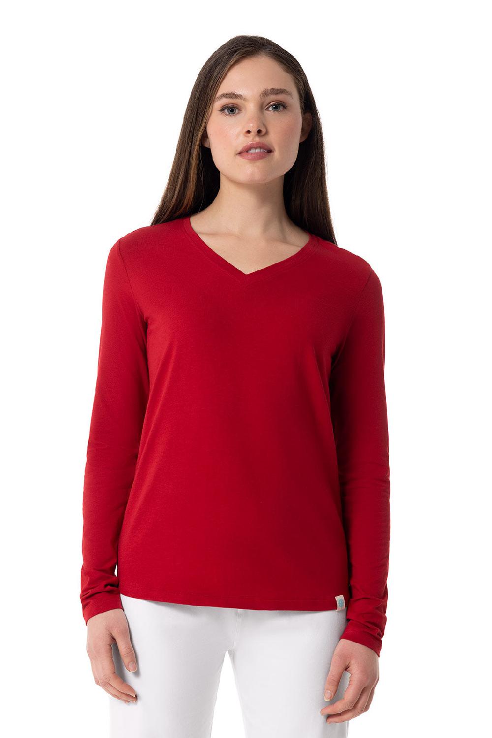 Coolibar Women's Morada Everyday Long Sleeve V-Neck T-Shirt | Cherry