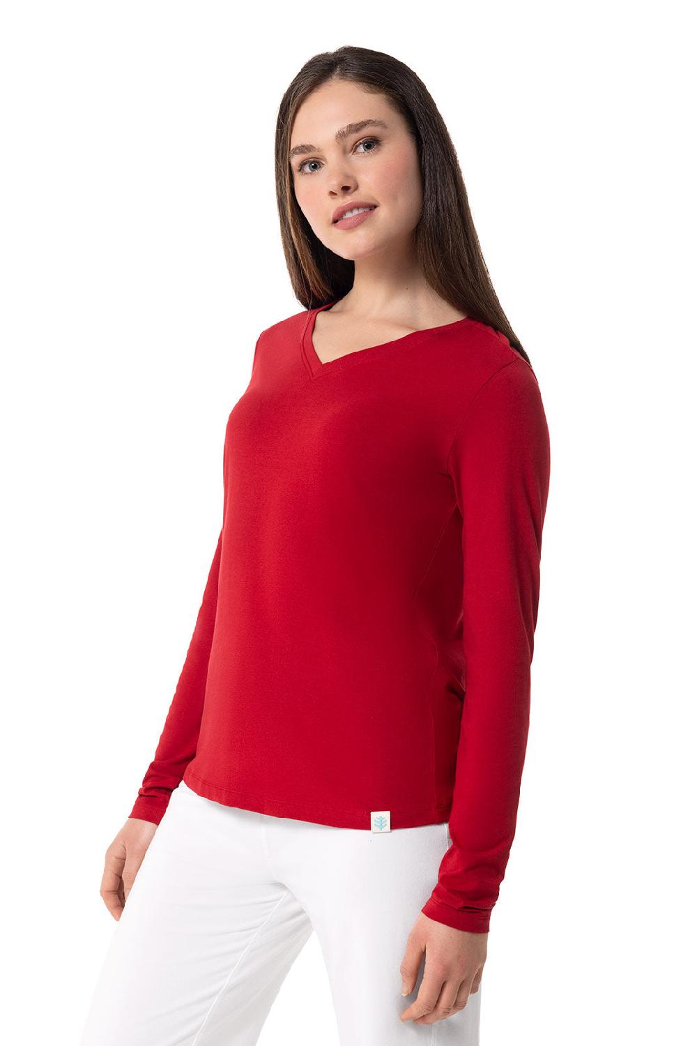 Coolibar Women's Morada Everyday Long Sleeve V-Neck T-Shirt | Cherry