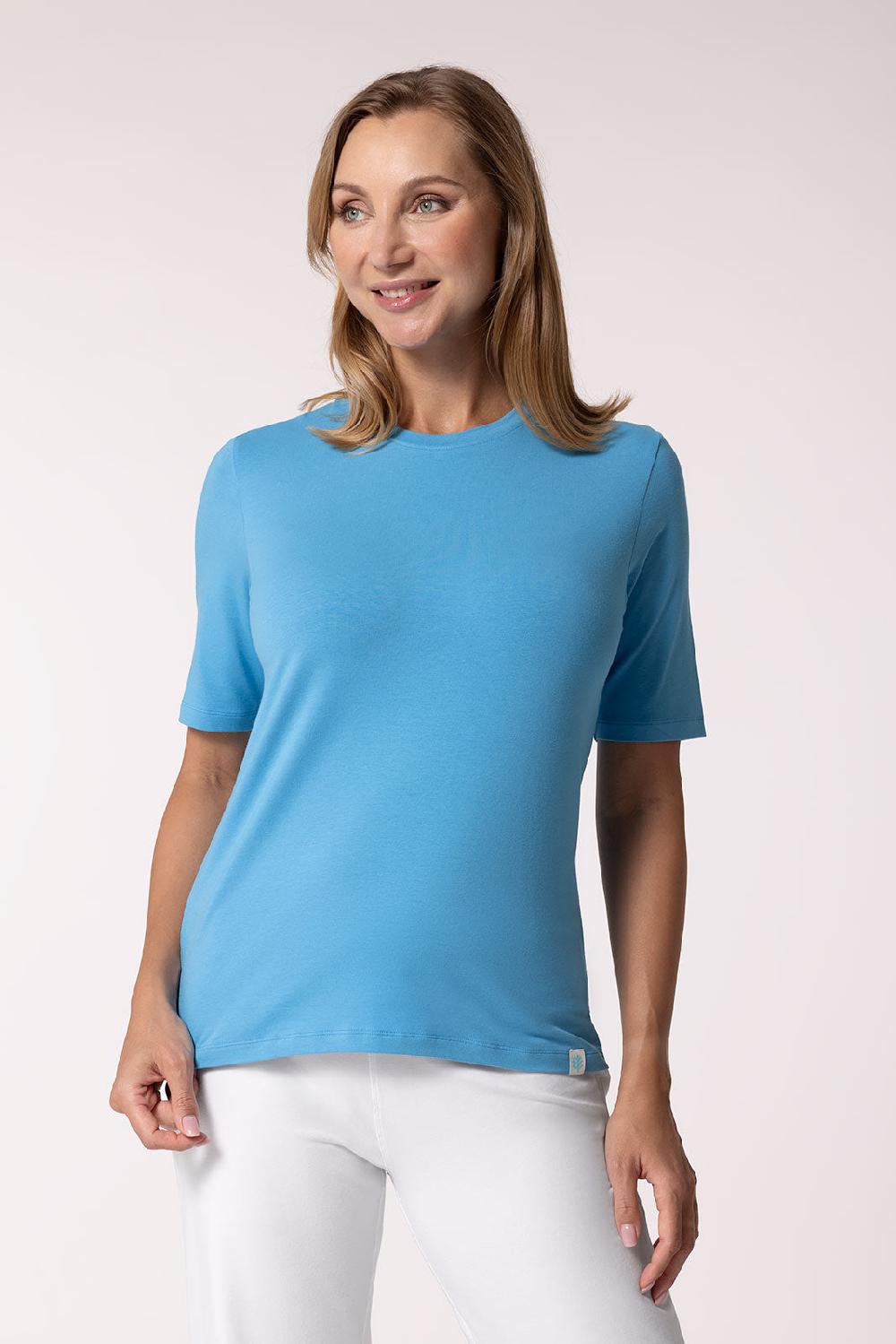 coolibar Women's Morada Everyday Short Sleeve T-Shirt | Malibu Blue