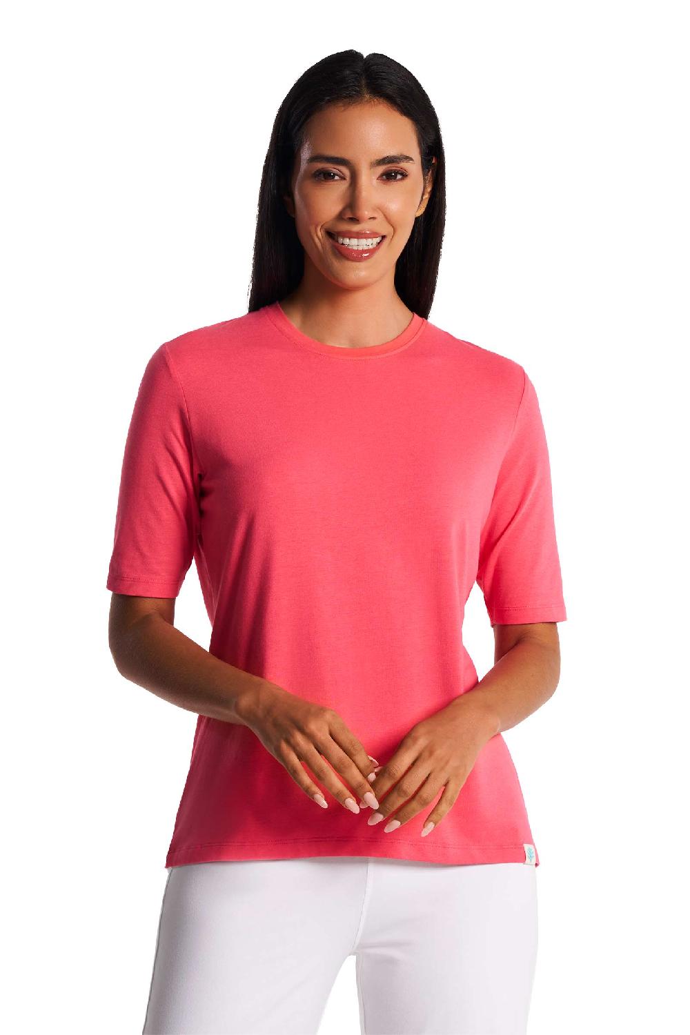 Coolibar Women's Morada Everyday Short Sleeve T-Shirt | Sunkist Coral