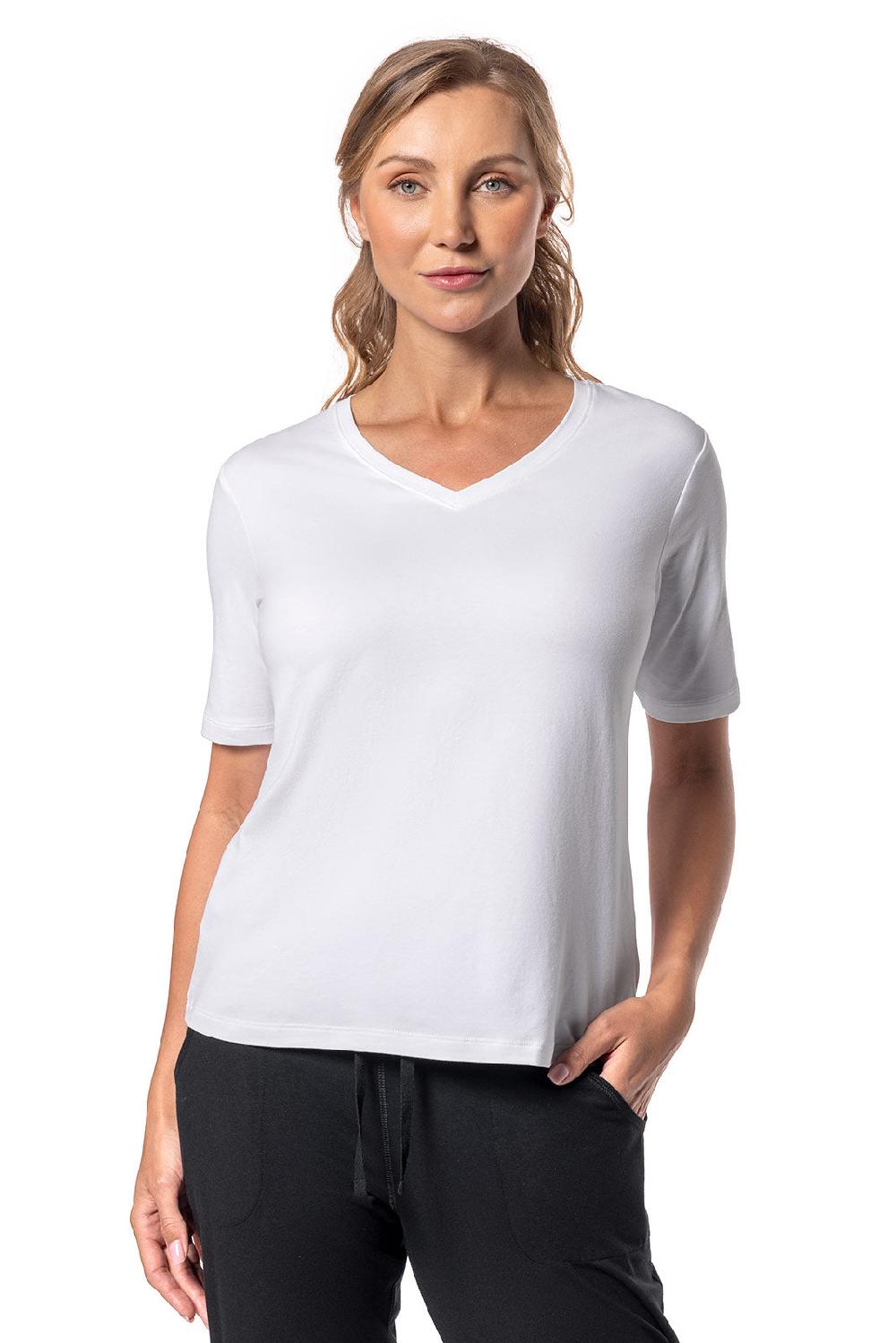 Coolibar Women's Morada Everyday Short Sleeve V-Neck T-Shirt | White