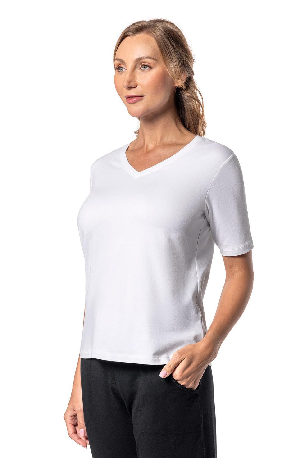 Coolibar Women's Morada Everyday Short Sleeve V-Neck T-Shirt | White