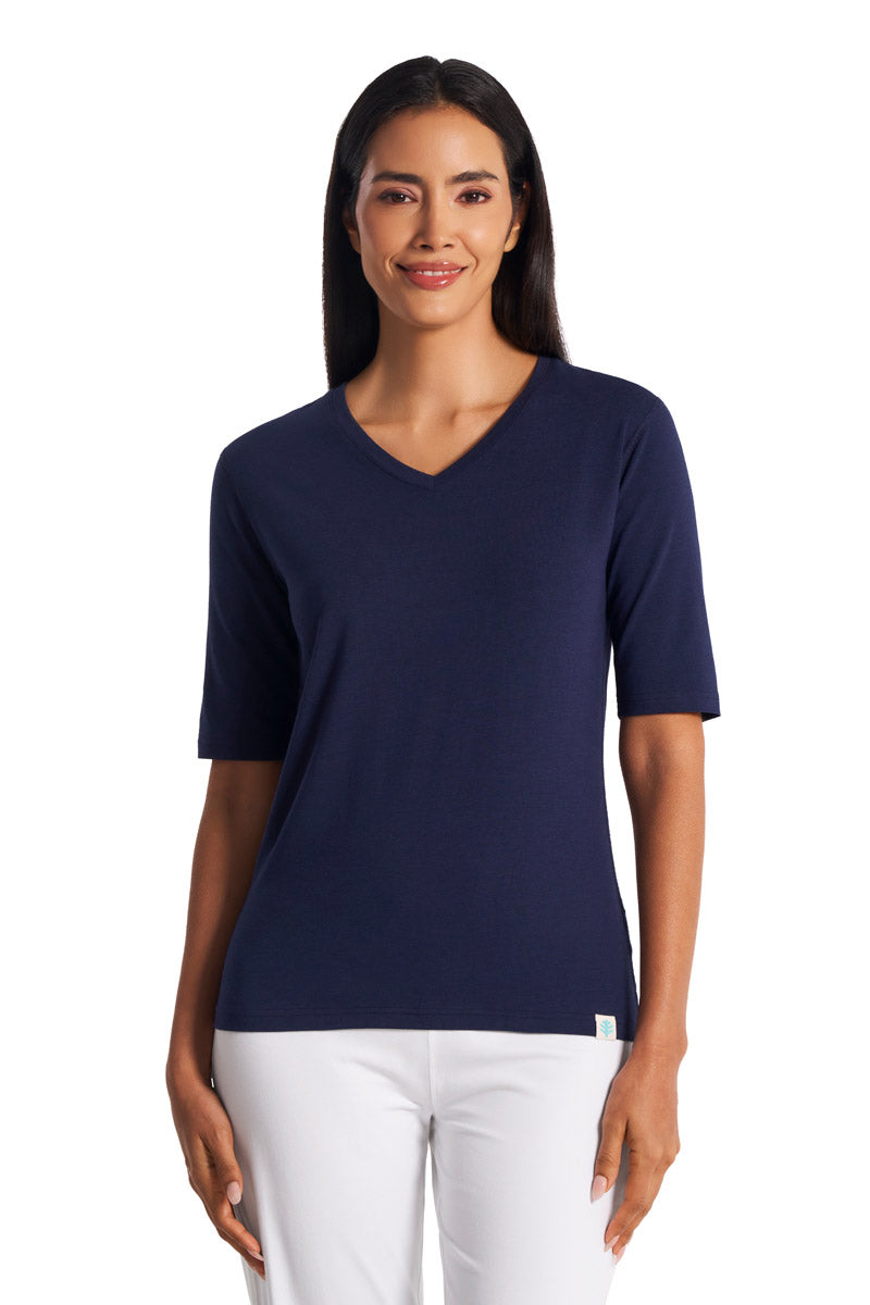 Coolibar Women's Morada Fitted Short Sleeve V-Neck T-Shirt | Navy