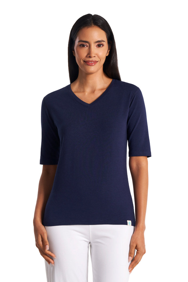Coolibar Women's Morada Fitted Short Sleeve V-Neck T-Shirt | Navy