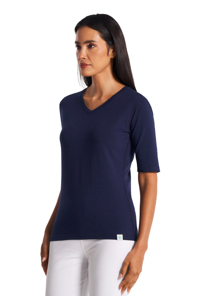 Coolibar Women's Morada Fitted Short Sleeve V-Neck T-Shirt | Navy