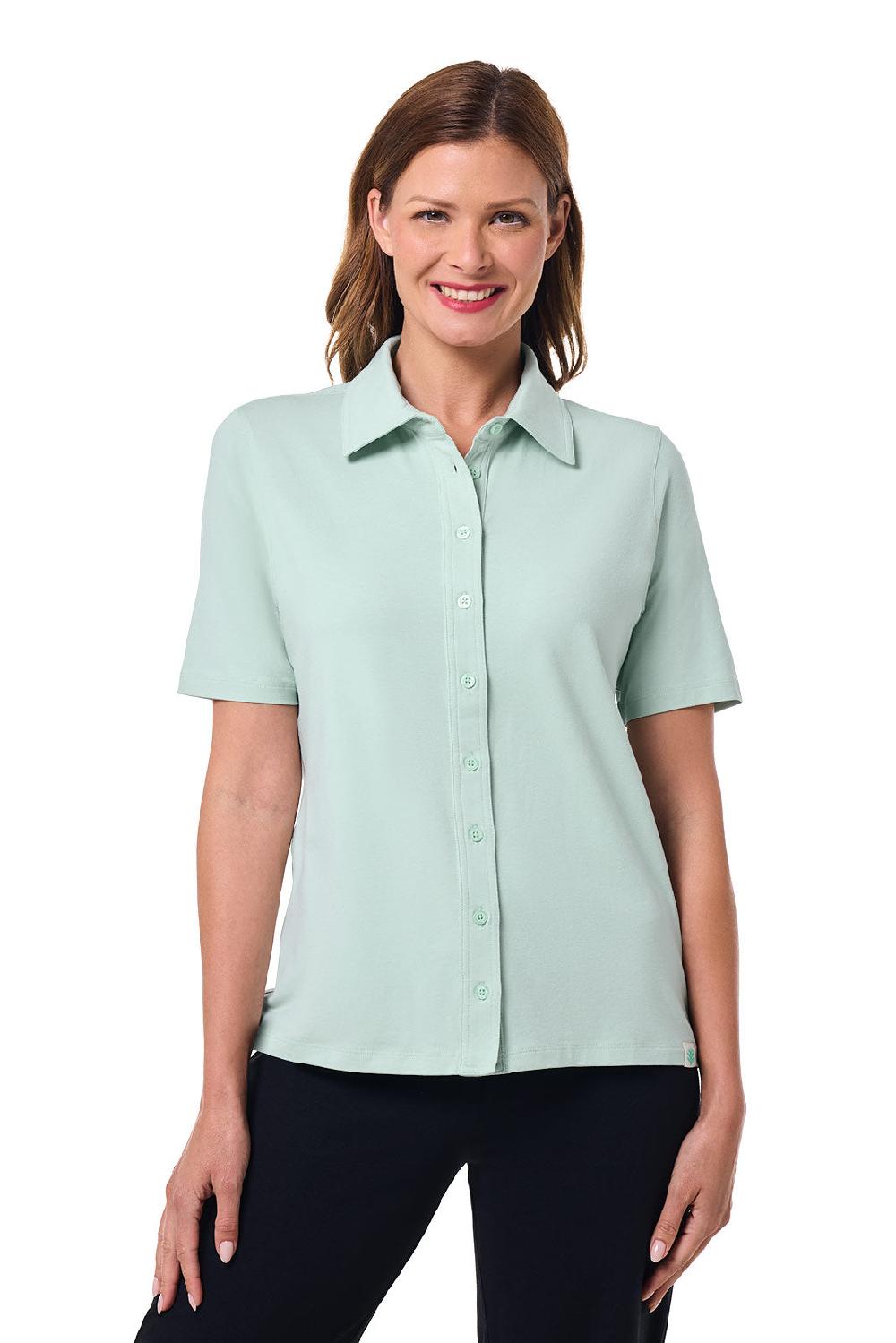 Coolibar Women's Morningside Button Down Short Sleeve | Misty Aqua