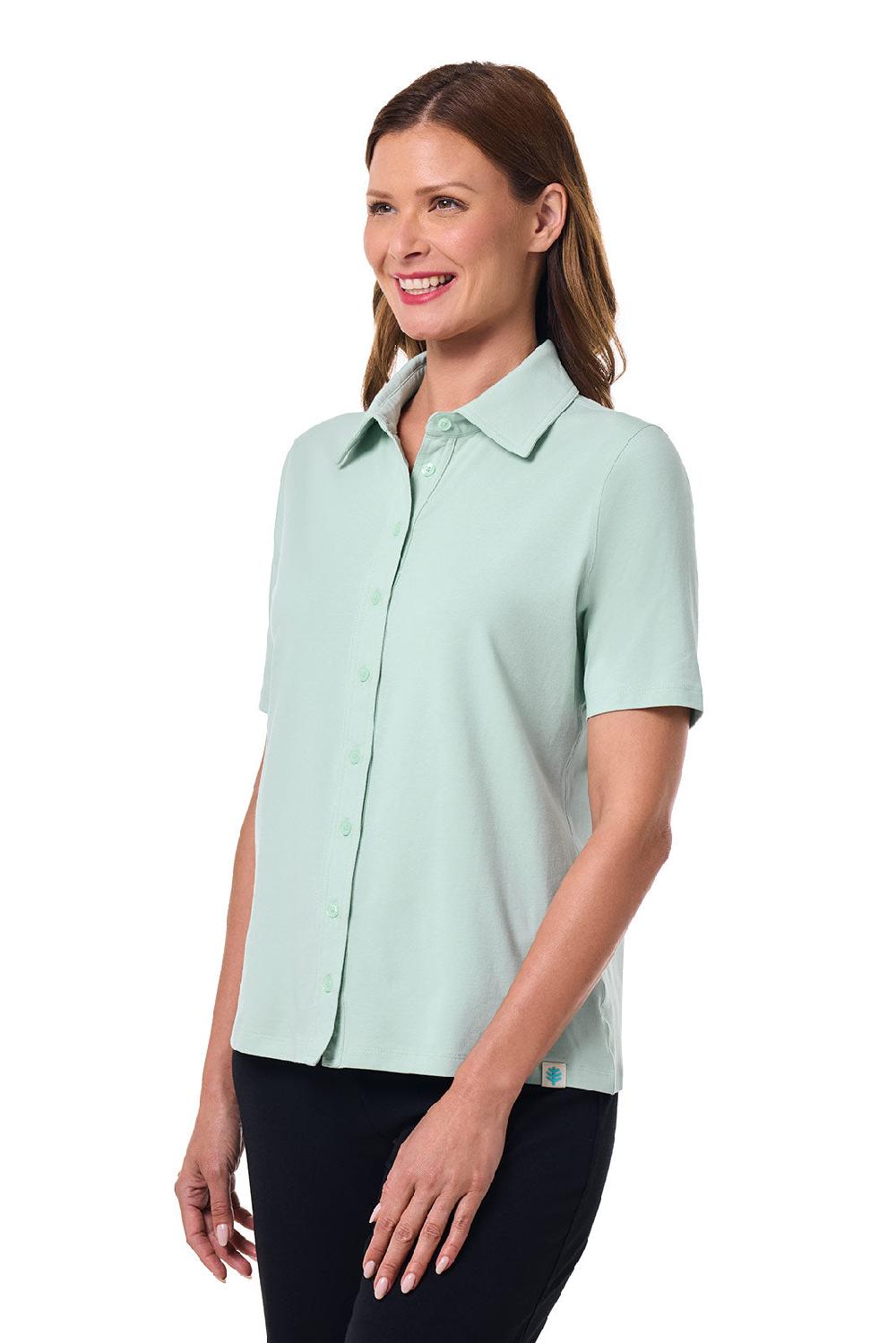 Coolibar Women's Morningside Button Down Short Sleeve | Misty Aqua