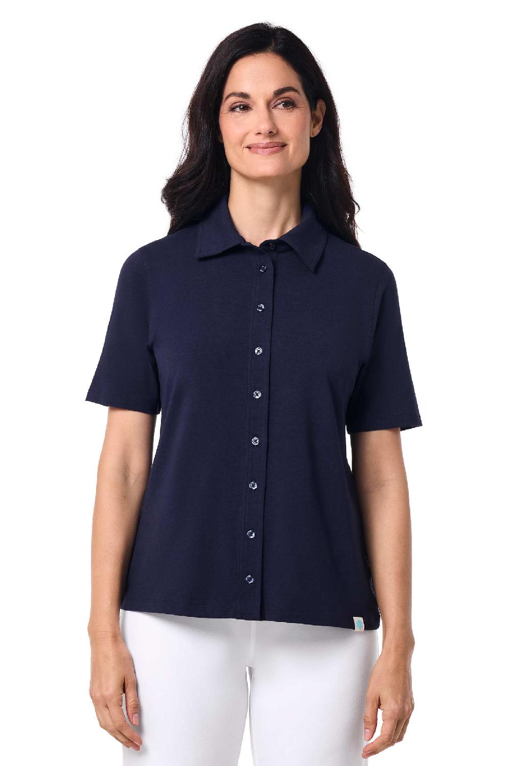 Coolibar Women's Morningside Button Down Short Sleeve | Navy
