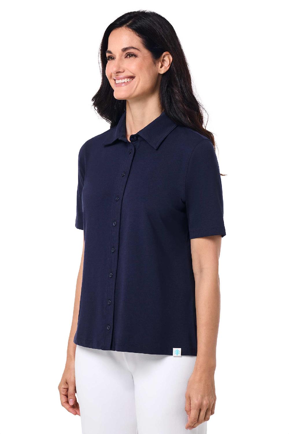 Coolibar Women's Morningside Button Down Short Sleeve | Navy