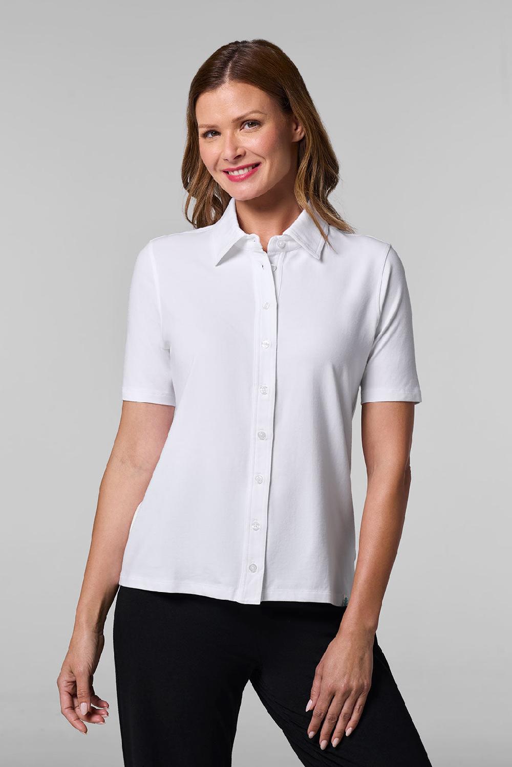 coolibar Women's Morningside Button Down Short Sleeve | White