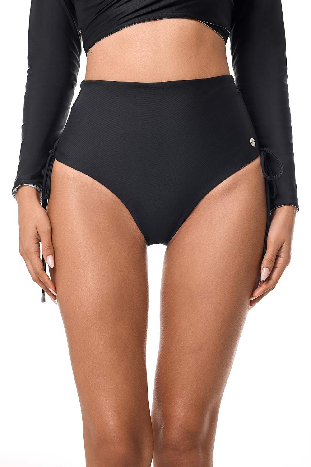 Coolibar Women's Myrtle Reversible Ruche Adjustable Swim Bottoms | Black Reversible