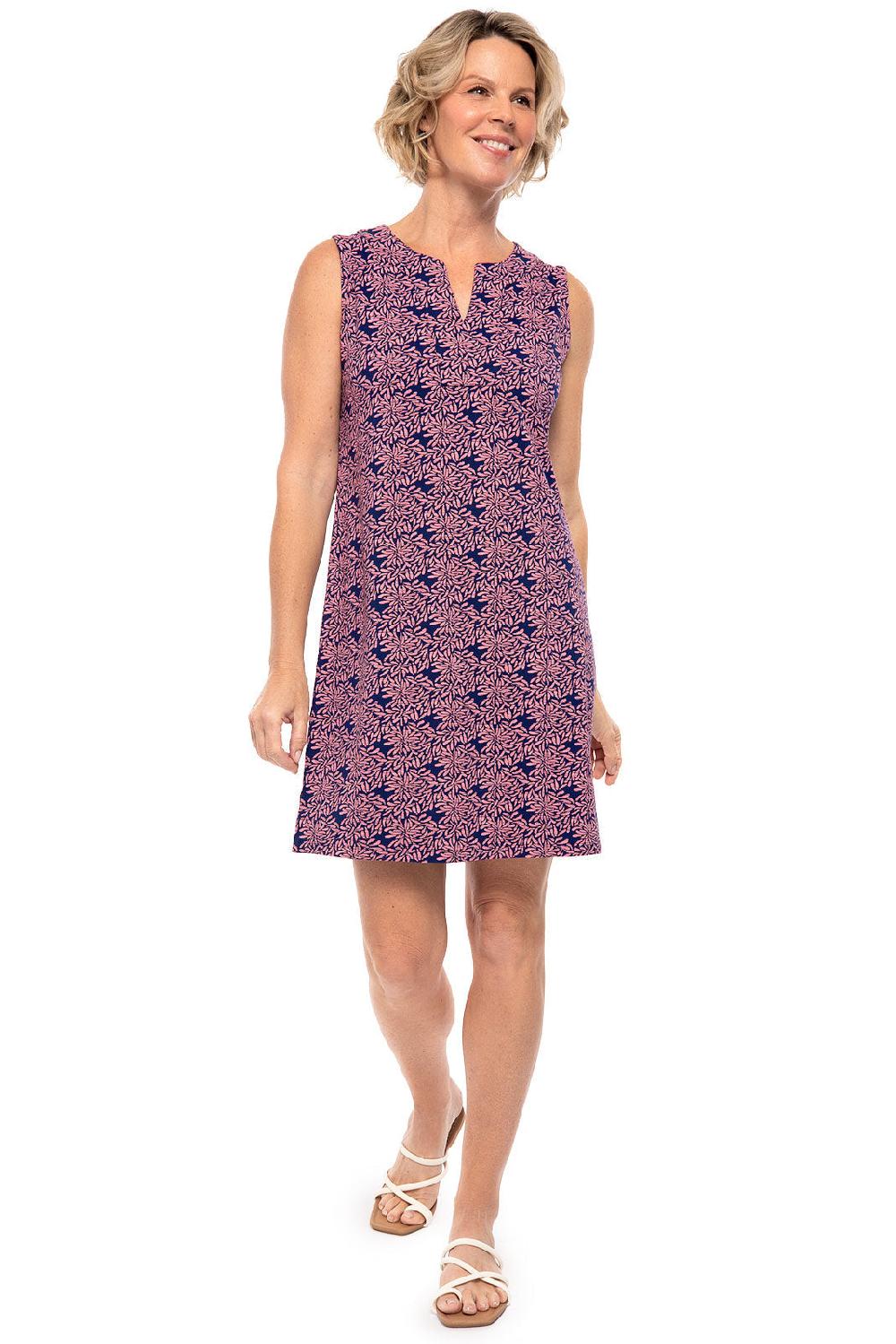 Coolibar Women's Oceanside Tank Dress | Peachy Pink Etched Flowers