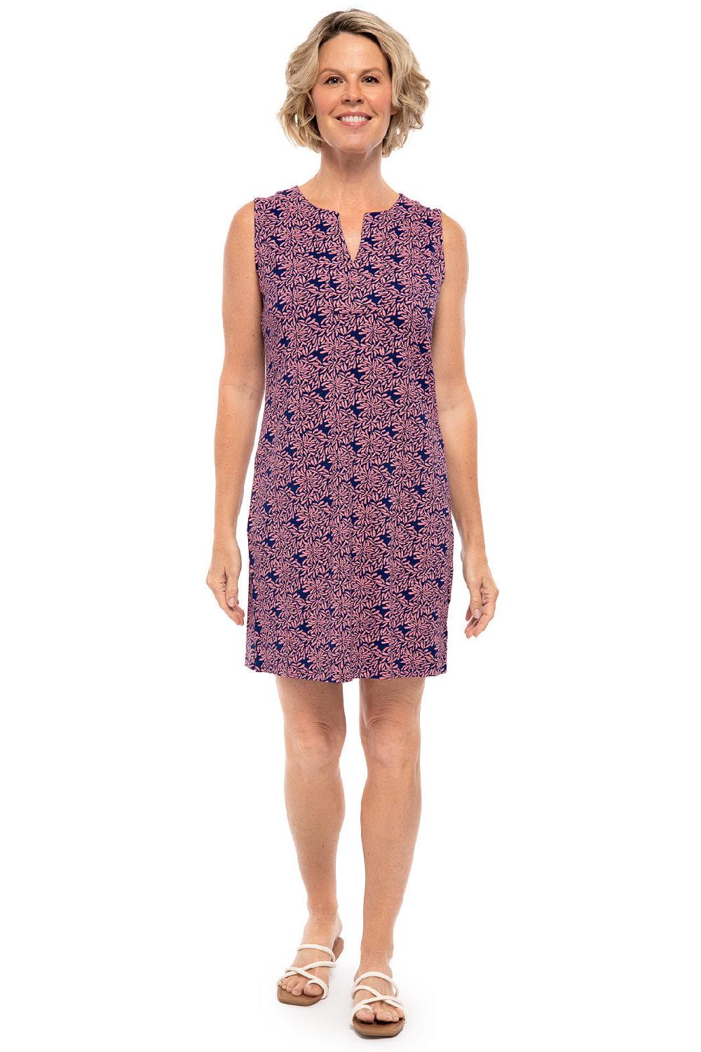 coolibar Women's Oceanside Tank Dress | Peachy Pink Etched Flowers