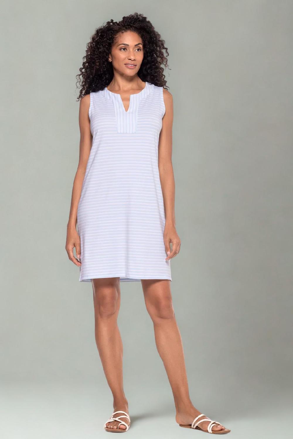 coolibar Women's Oceanside Tank Dress | Skyride/White Stripe