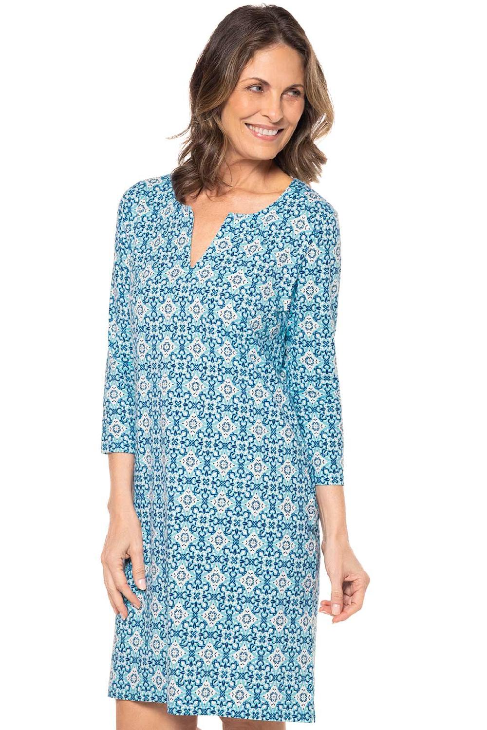 Coolibar Women's Oceanside Tunic Dress | Aruba Blue Medallion Bliss