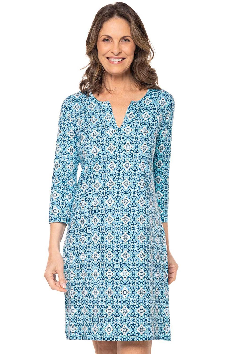 coolibar Women's Oceanside Tunic Dress | Aruba Blue Medallion Bliss