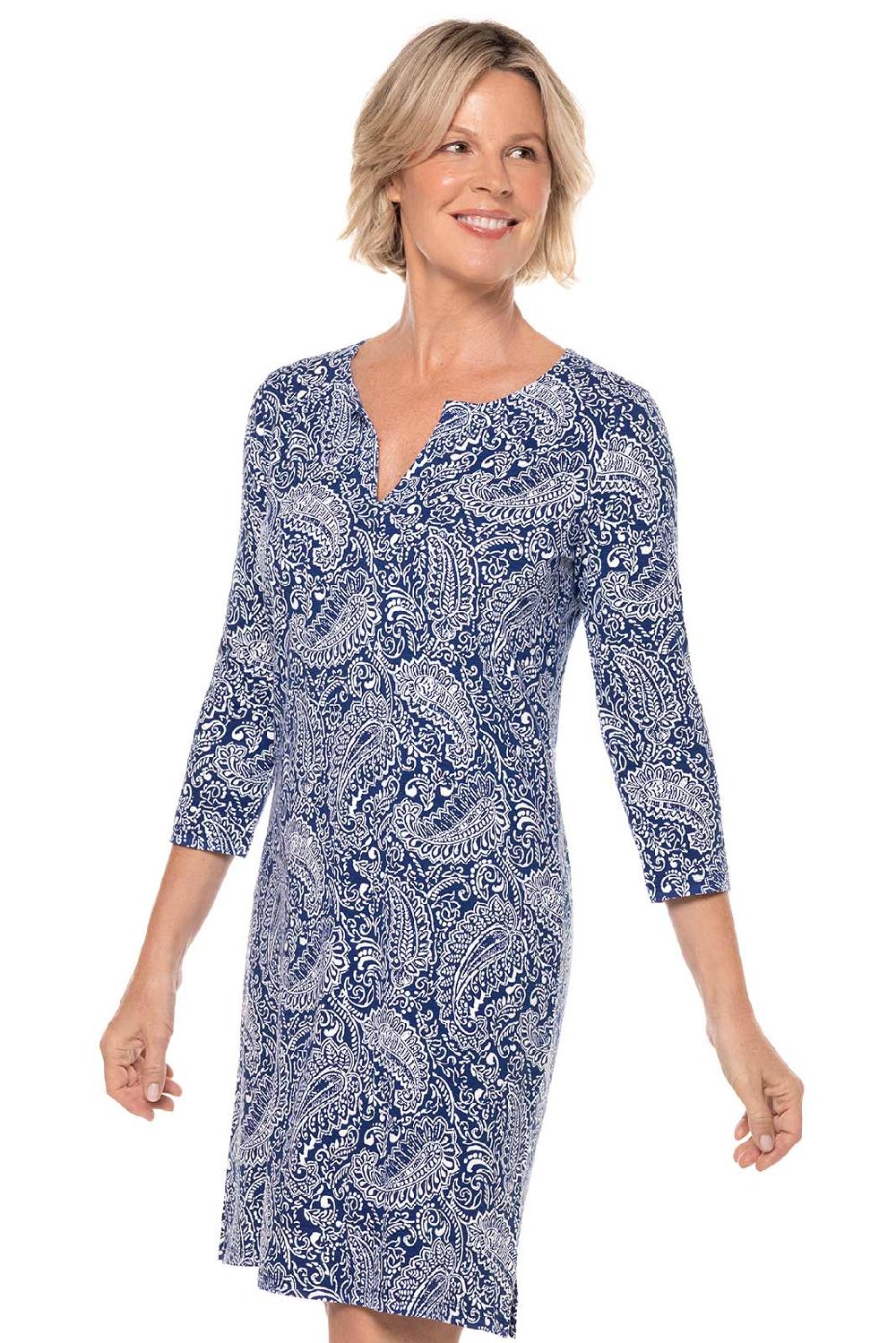 coolibar Women's Oceanside Tunic Dress | Navy Artisan Paisley