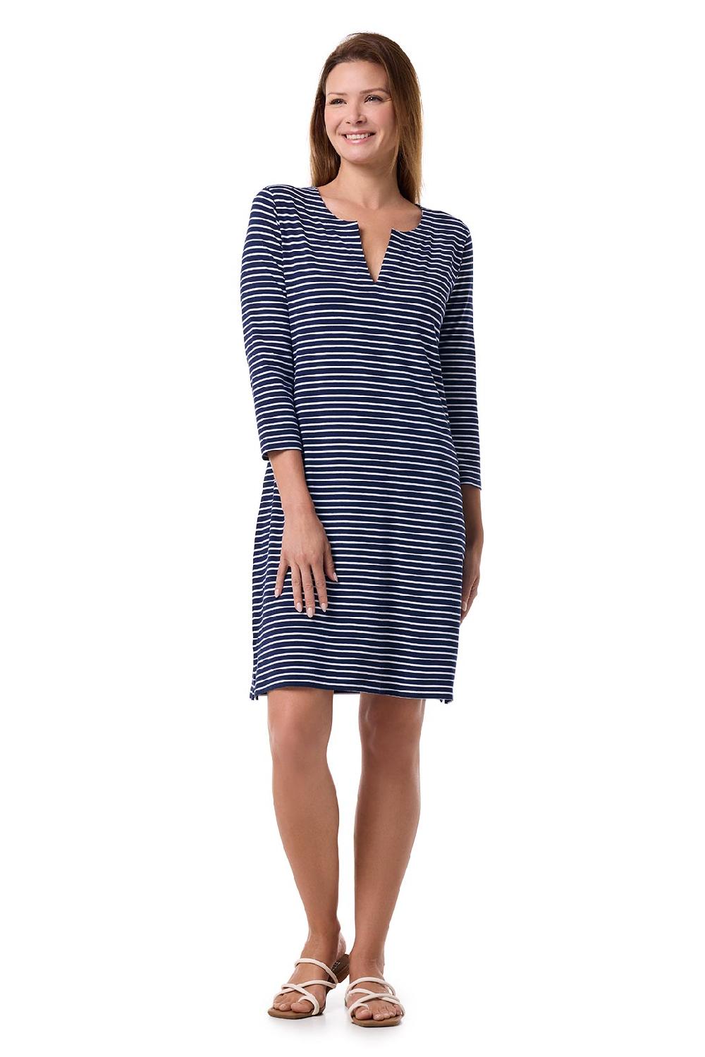 Coolibar Women's Oceanside Tunic Dress | Navy/White Stripe