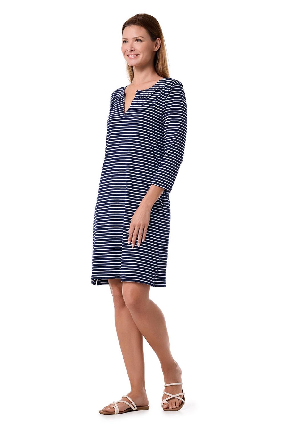 Coolibar Women's Oceanside Tunic Dress | Navy/White Stripe