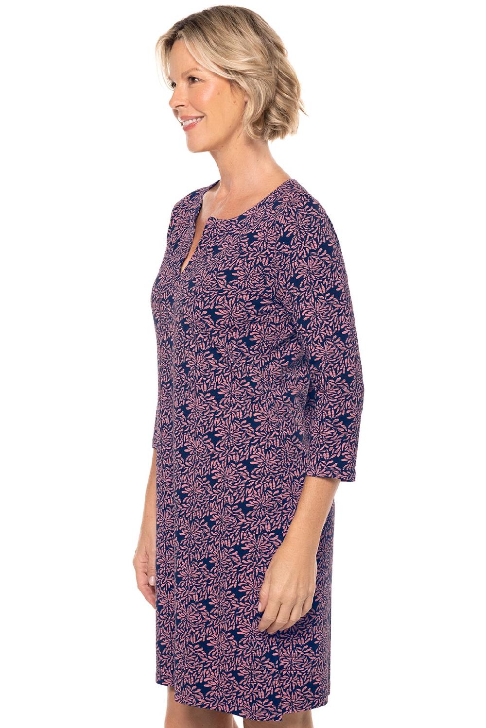 Coolibar Women's Oceanside Tunic Dress | Peachy Pink Etched Flowers