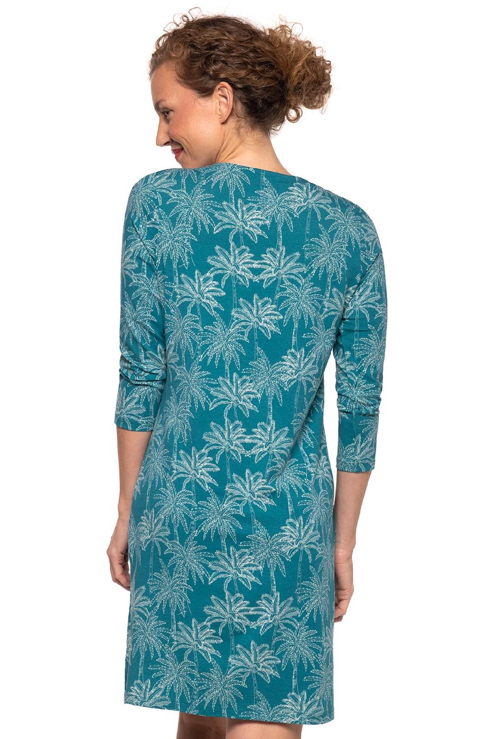 Coolibar Women's Oceanside Tunic Dress | Tahitian Teal Swaying Palms