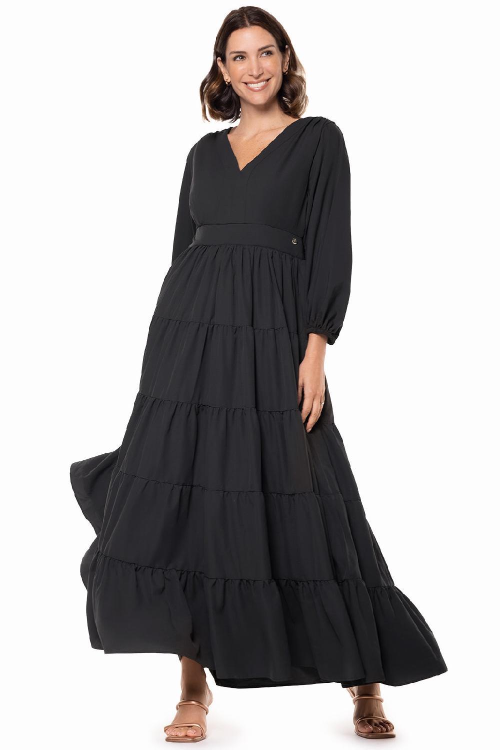 Coolibar Women's Palm Beach Tiered Maxi Dress | Black