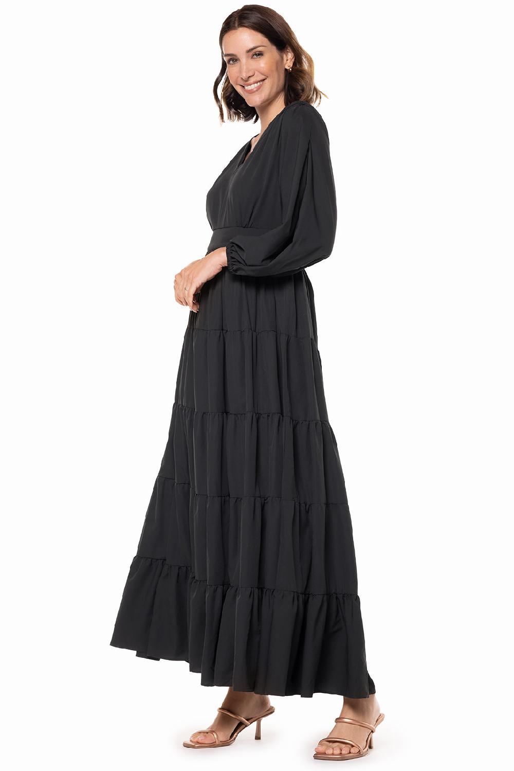 Coolibar Women's Palm Beach Tiered Maxi Dress | Black
