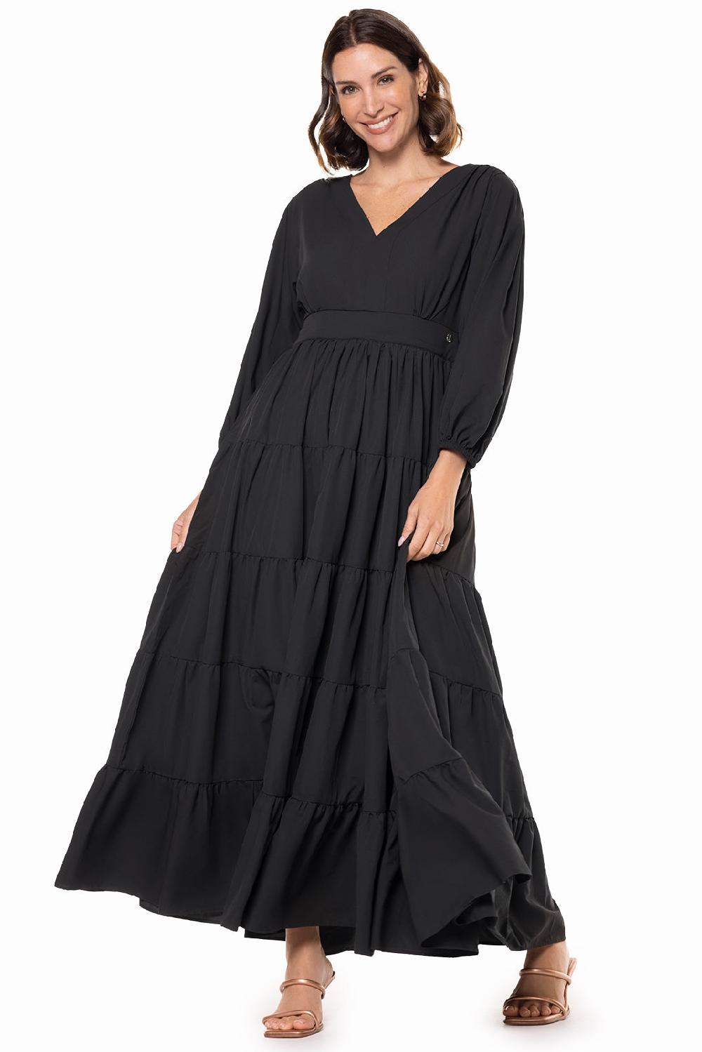 coolibar Women's Palm Beach Tiered Maxi Dress | Black