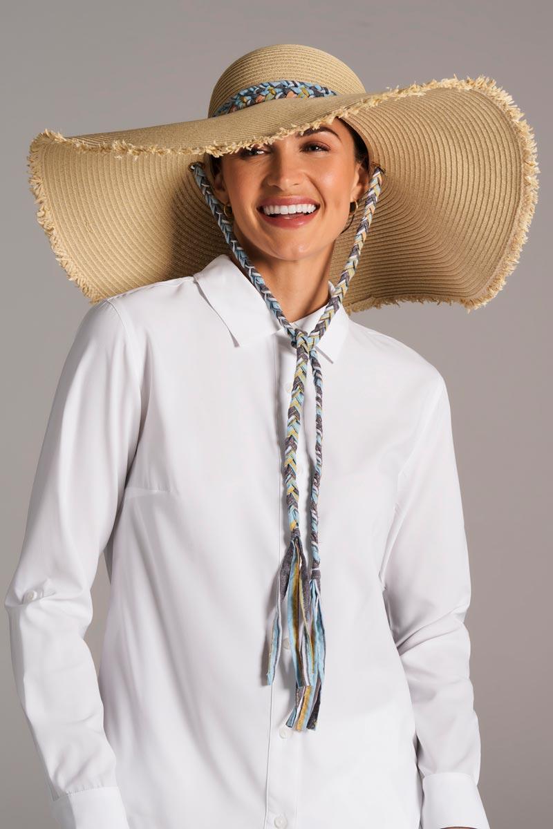 Coolibar Women's Palm Coast Large Brim Floppy Sun Hat W Braided Chi | Natural