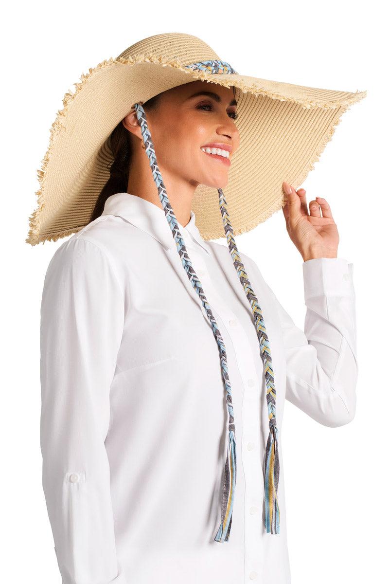 Coolibar Women's Palm Coast Large Brim Floppy Sun Hat W Braided Chi | Natural