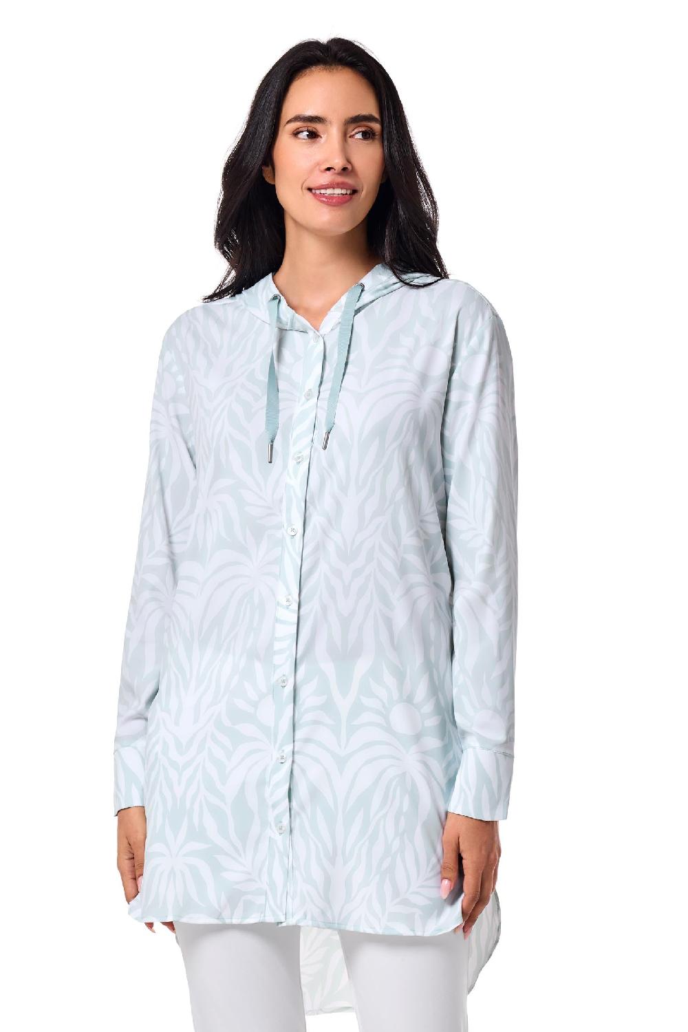 Coolibar Women's Palma Aire Beach Shirt | Misty Aqua American Palm