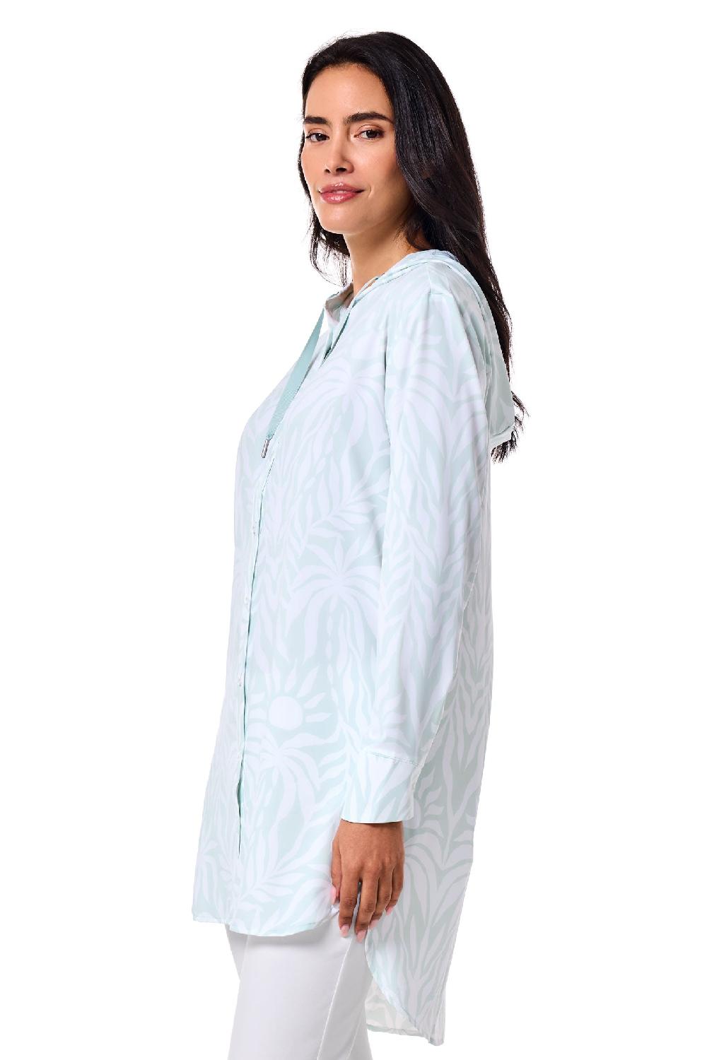 Coolibar Women's Palma Aire Beach Shirt | Misty Aqua American Palm