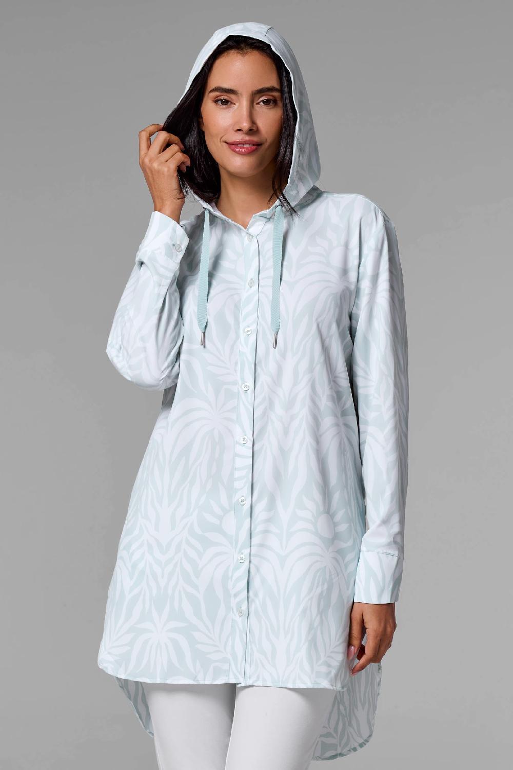 coolibar Women's Palma Aire Beach Shirt | Misty Aqua American Palm