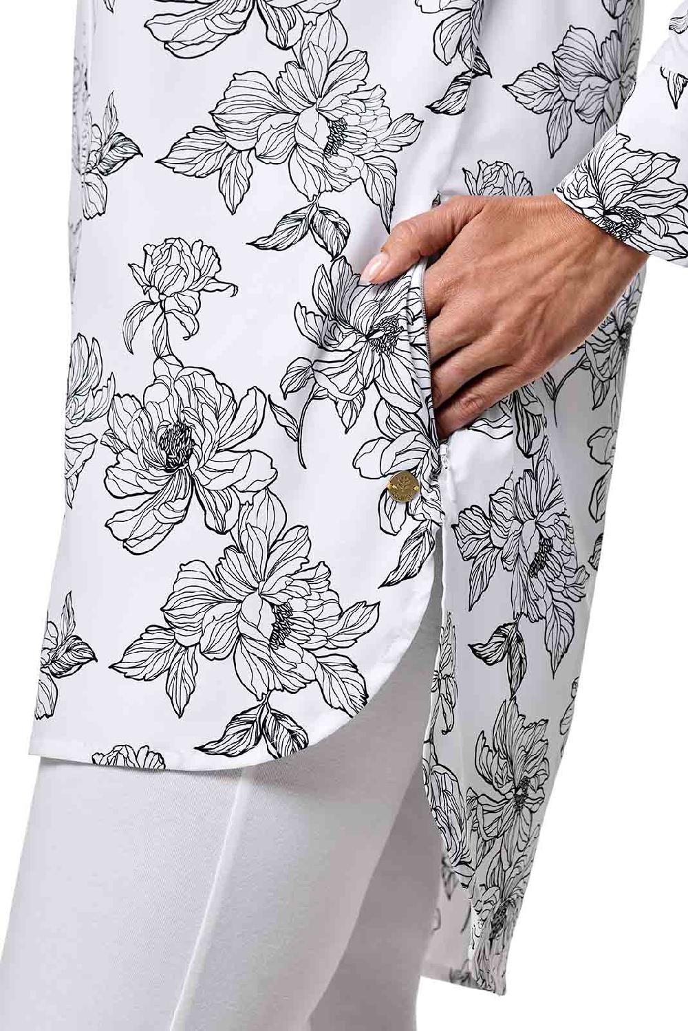 Coolibar Women's Palma Aire Beach Shirt | White/Black Perfect Peony