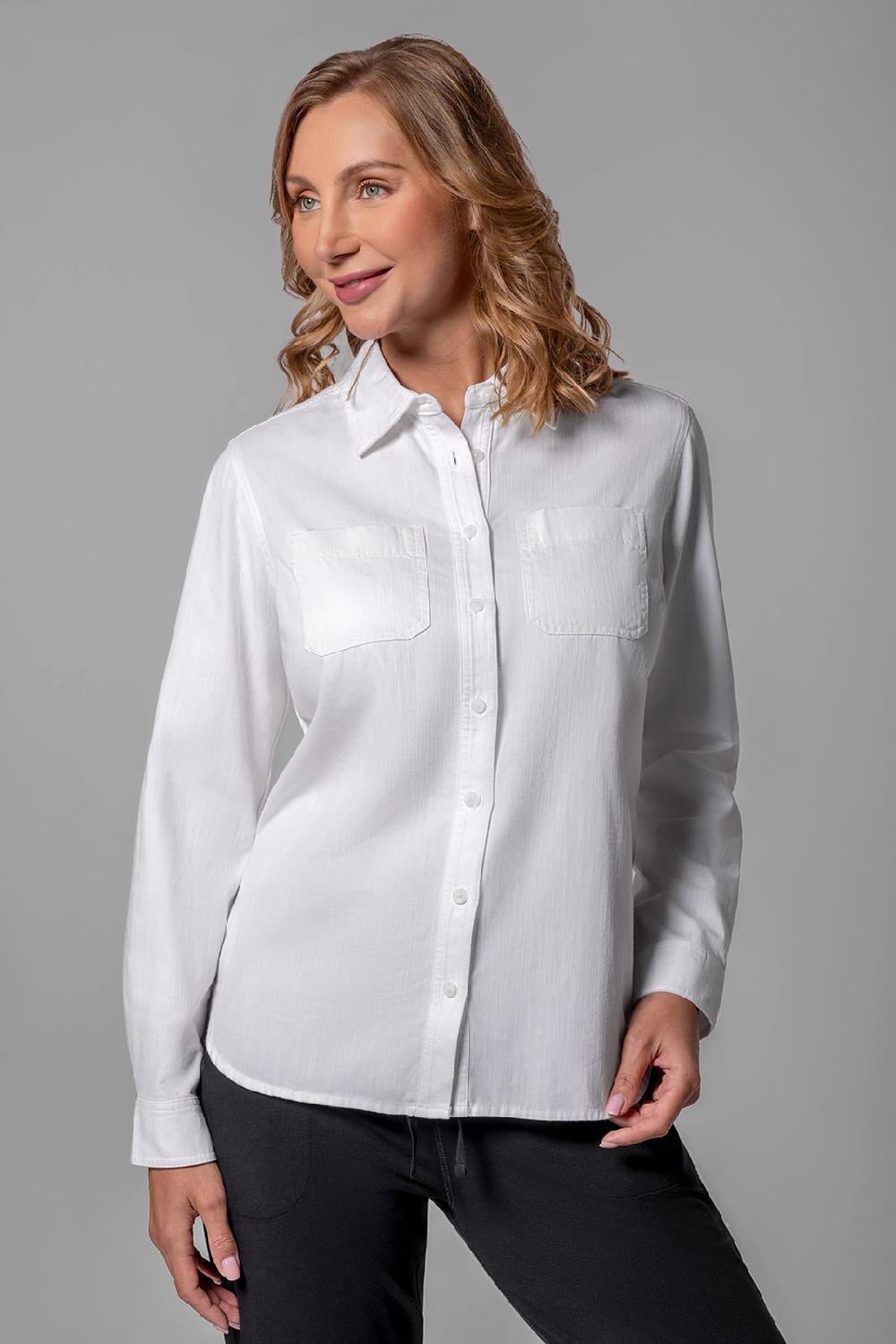 coolibar Women's Peninsula Chambray Shirt | White Chambray