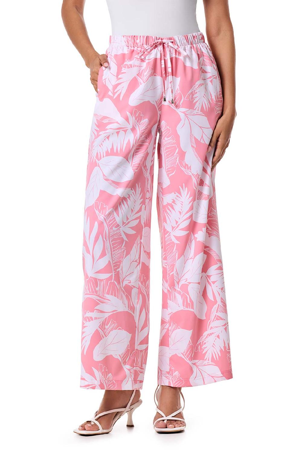 Coolibar Women's Petra Wide Leg Pant | Flamingo Pink Palm Paradise