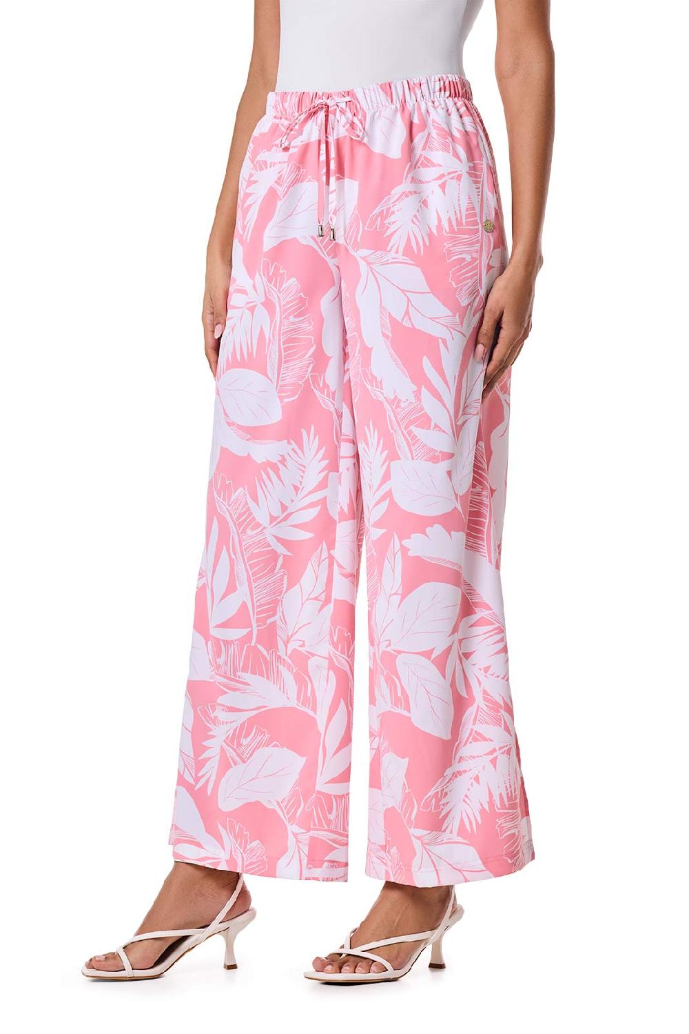Coolibar Women's Petra Wide Leg Pant | Flamingo Pink Palm Paradise