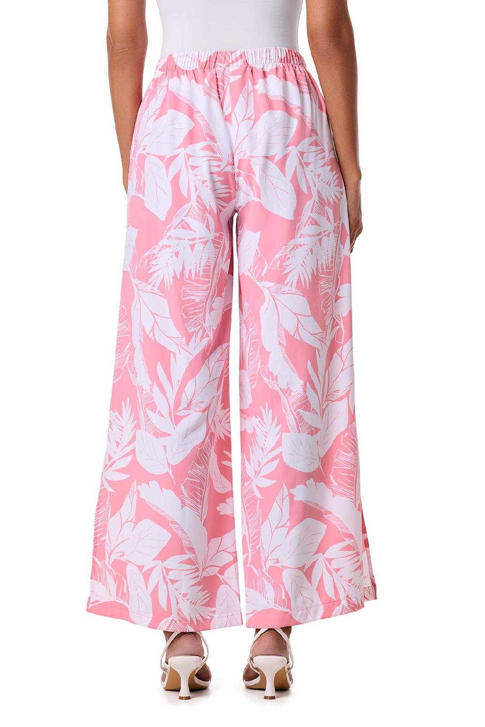 Coolibar Women's Petra Wide Leg Pant | Flamingo Pink Palm Paradise