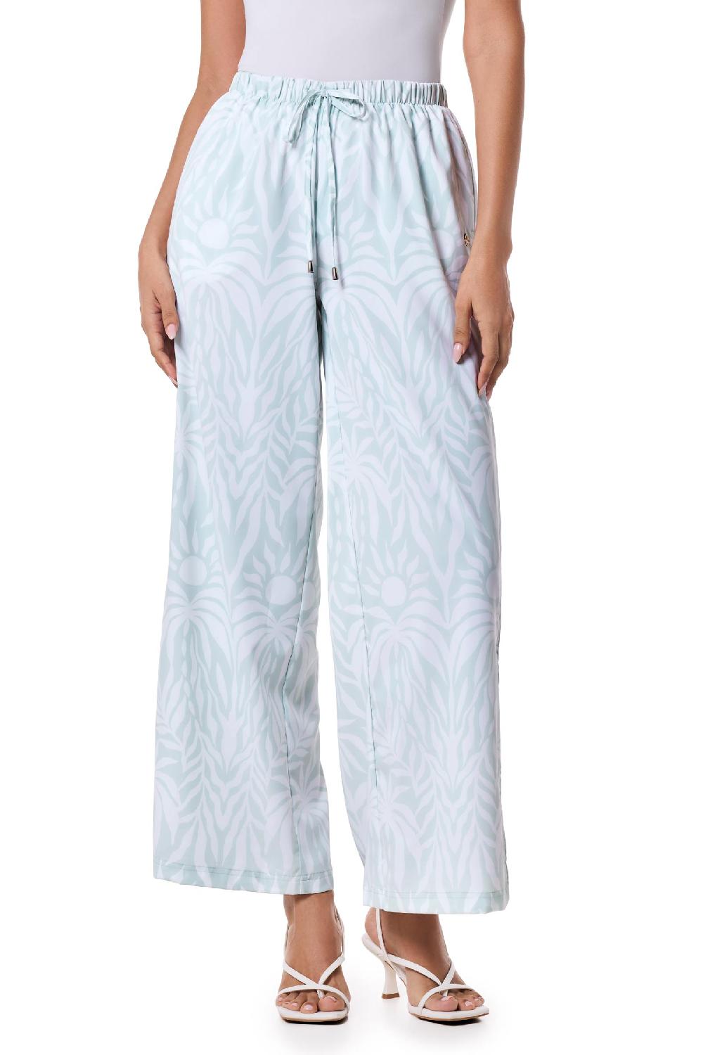 Coolibar Women's Petra Wide Leg Pant | Misty Aqua American Palm