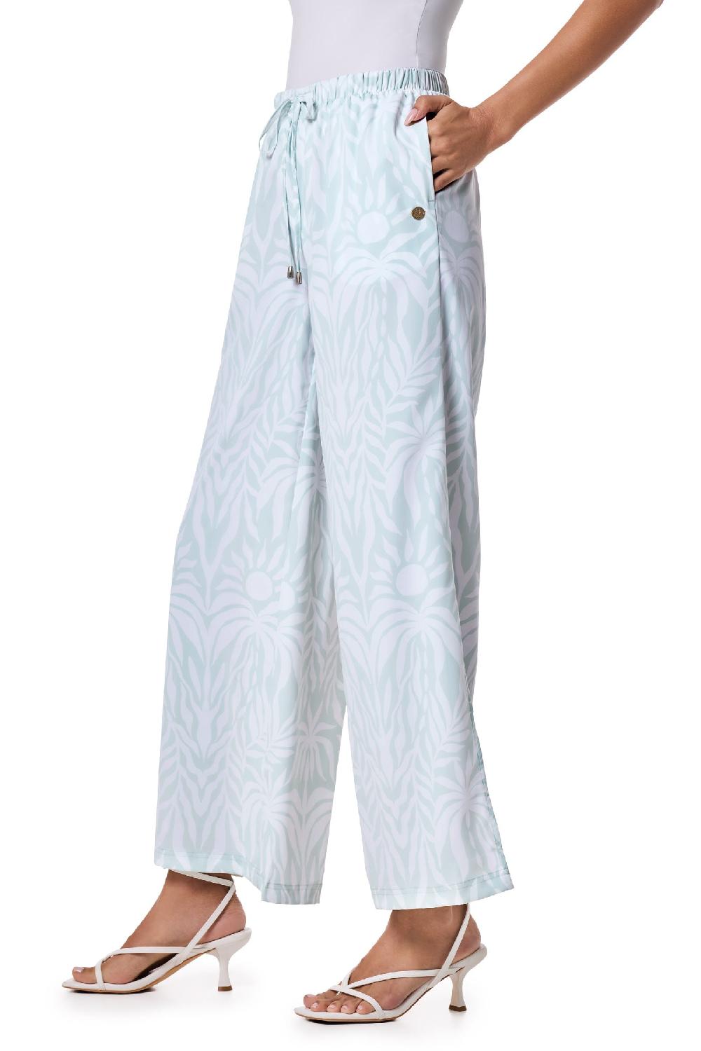 Coolibar Women's Petra Wide Leg Pant | Misty Aqua American Palm
