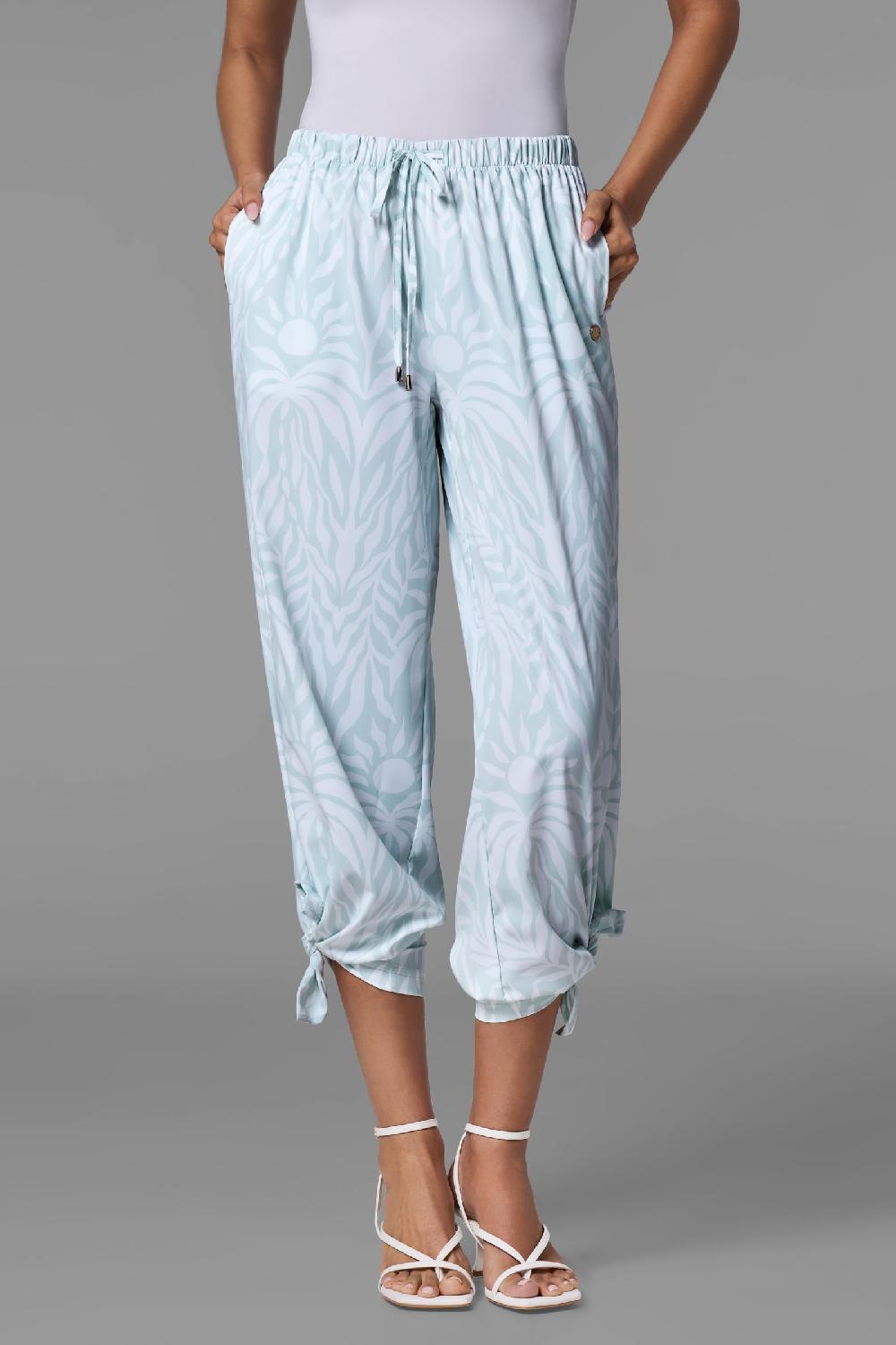 coolibar Women's Petra Wide Leg Pant | Misty Aqua American Palm