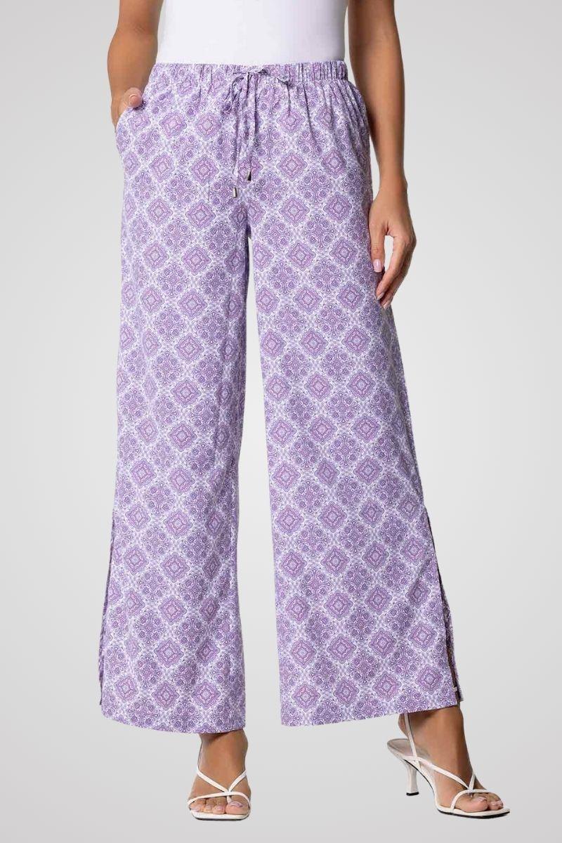 coolibar Women's Petra Wide Leg Pants | Lavendula Diamond Mandala
