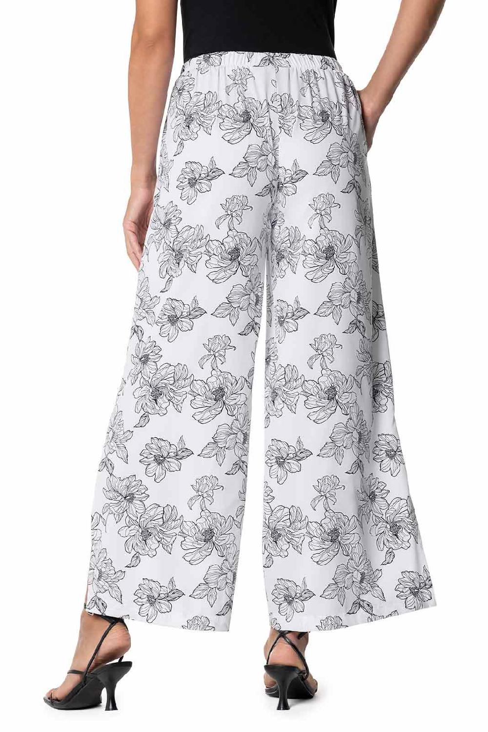 Coolibar Women's Petra Wide Leg Pants | White/Black Perfect Peony