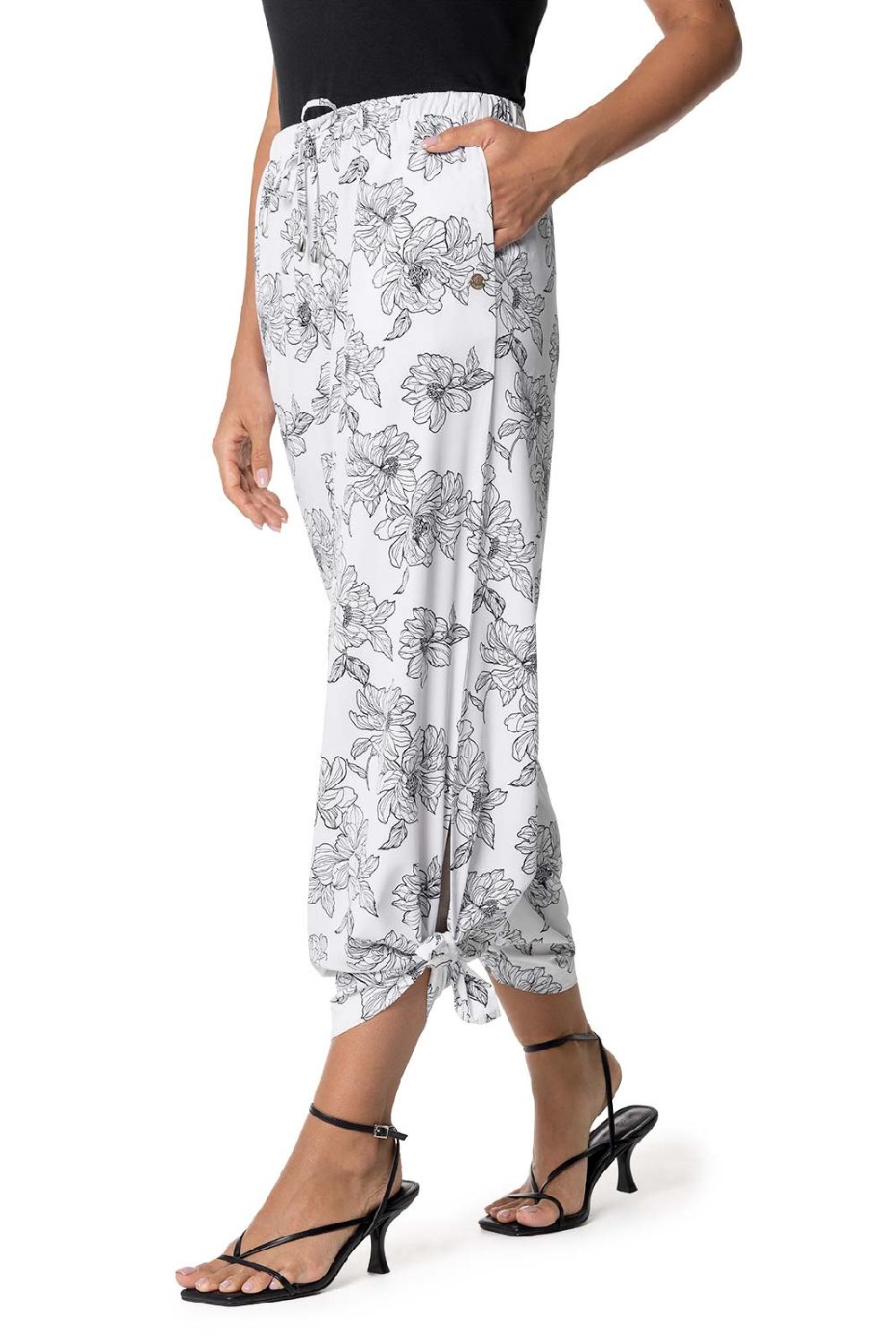 Coolibar Women's Petra Wide Leg Pants | White/Black Perfect Peony