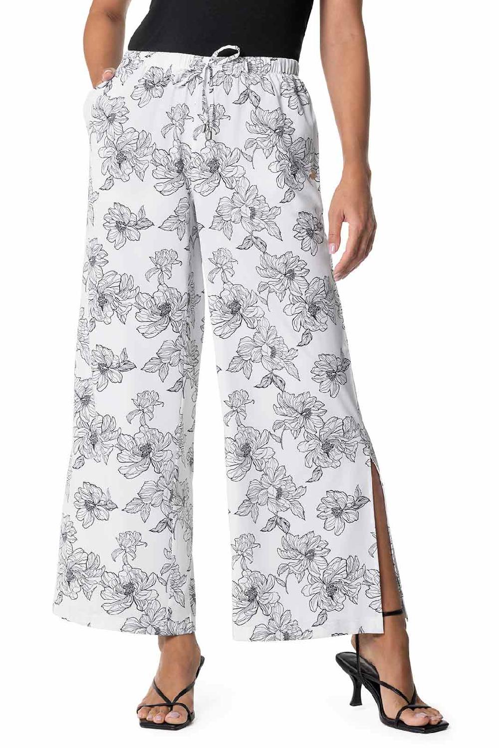 coolibar Women's Petra Wide Leg Pants | White/Black Perfect Peony