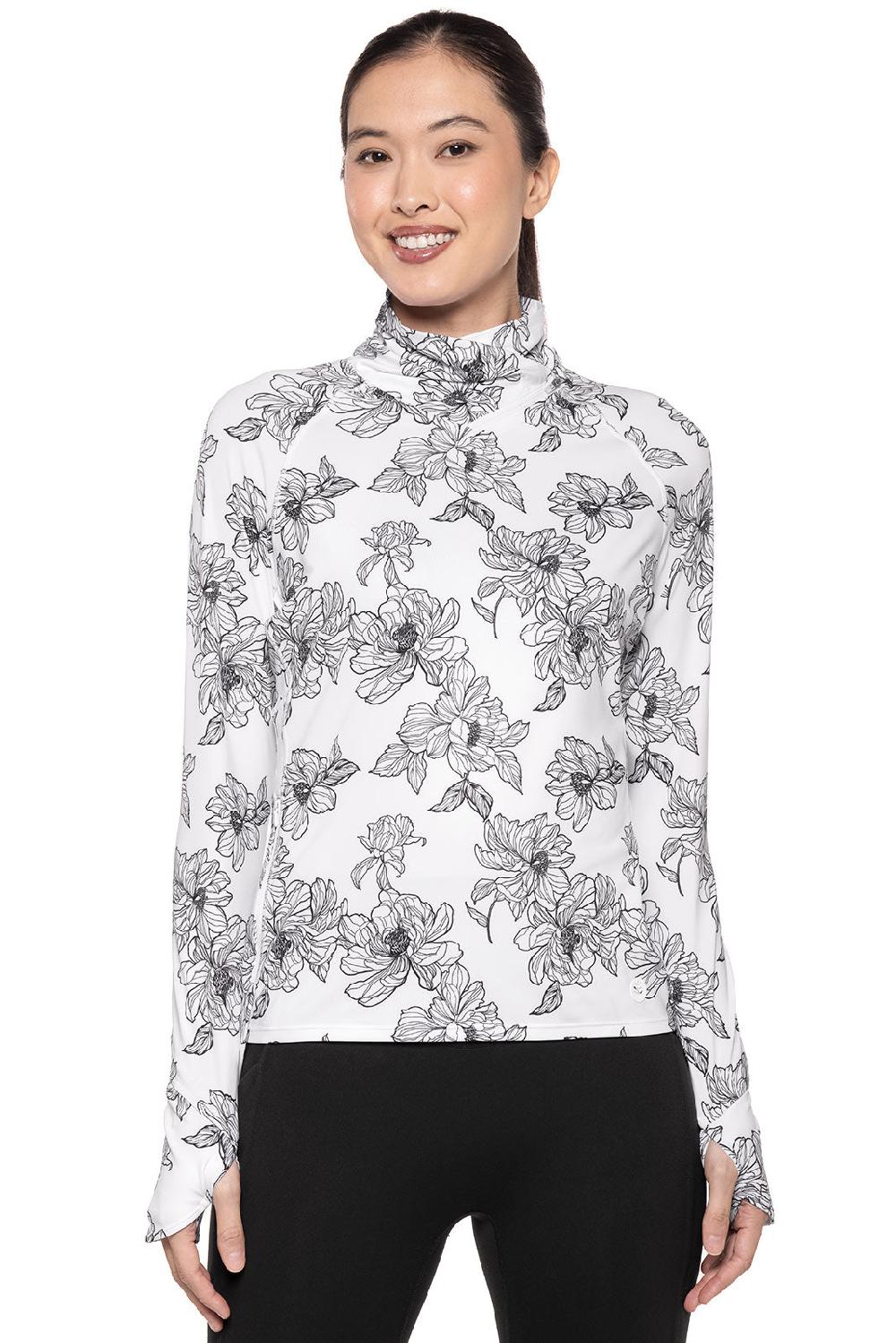 coolibar Women's Relay Pullover | White/Black Perfect Peony