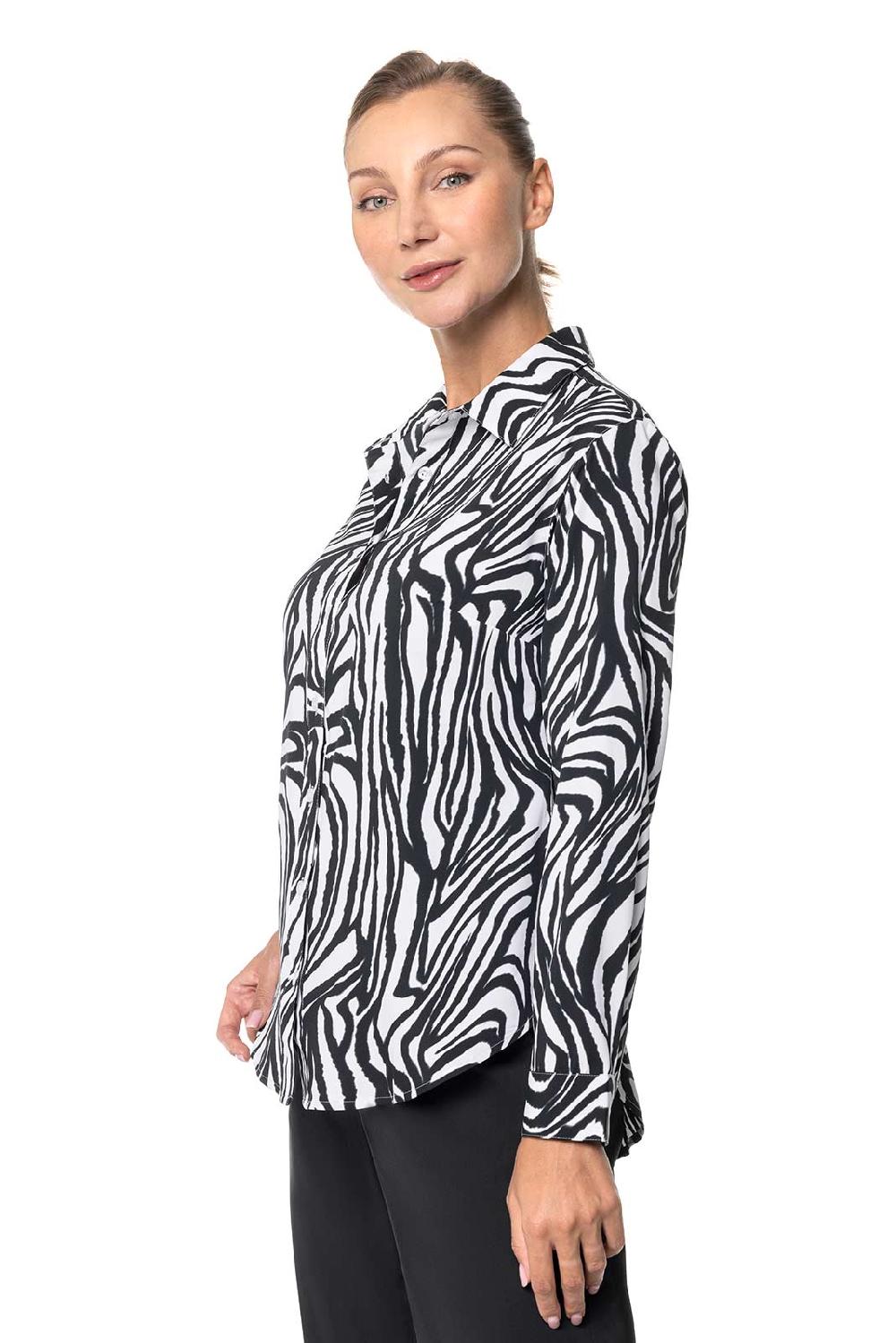 Coolibar Women's Rhodes Shirt | Black/White Running Zebra